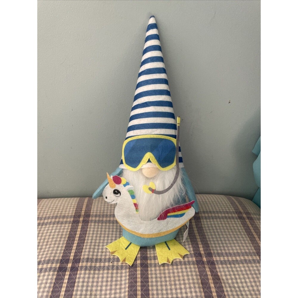 13” Blue Beach Boy Gnome Seashore with Unicorn Plush Figurine NEW With Tag NWT